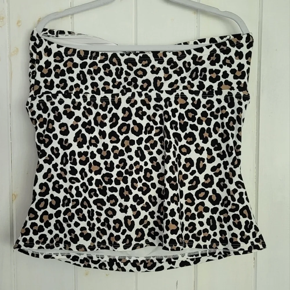 Michael Kors Khaki Leopard Logo Ring Shirred Bandeau Tankini Top